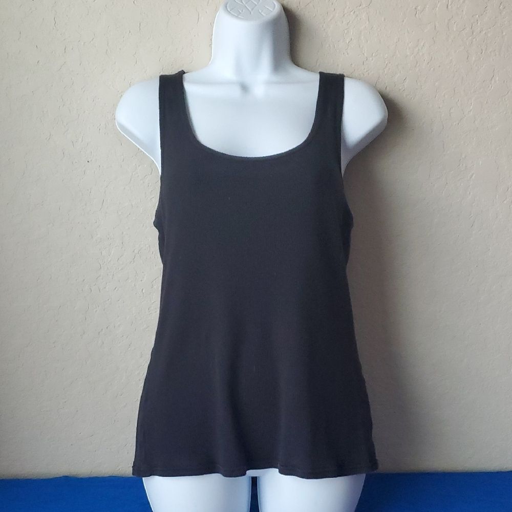 Vintage Hanes Black Ribbed Tank Top Women's XL Scoop Neck Camisole VTG Basic